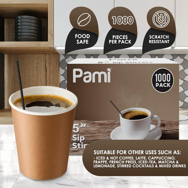 PAMI 1000 Black Stir Straws 5in Disposable Plastic Coffee Stirrers Swizzle Sticks for Cocktails, Hot & Cold Beverages (Black One Size) - Image 5